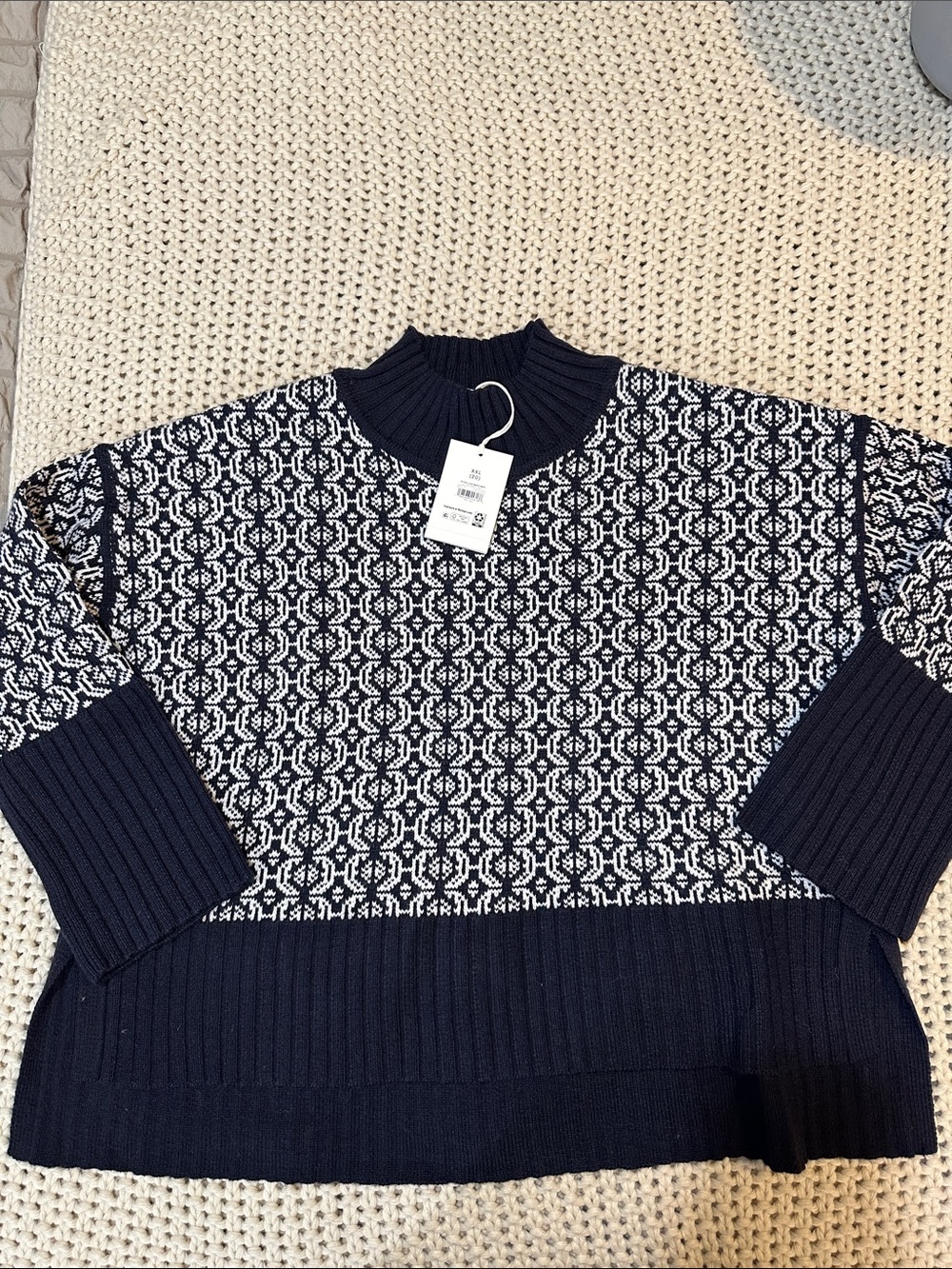 NWT Free Assembly Navy & White Geometric Mock-Neck Sweater